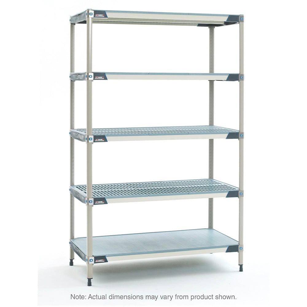 MetroMax i 5-Shelf Plastic Industrial Shelving Starter Unit with Solid Bottom Shelf - Metro