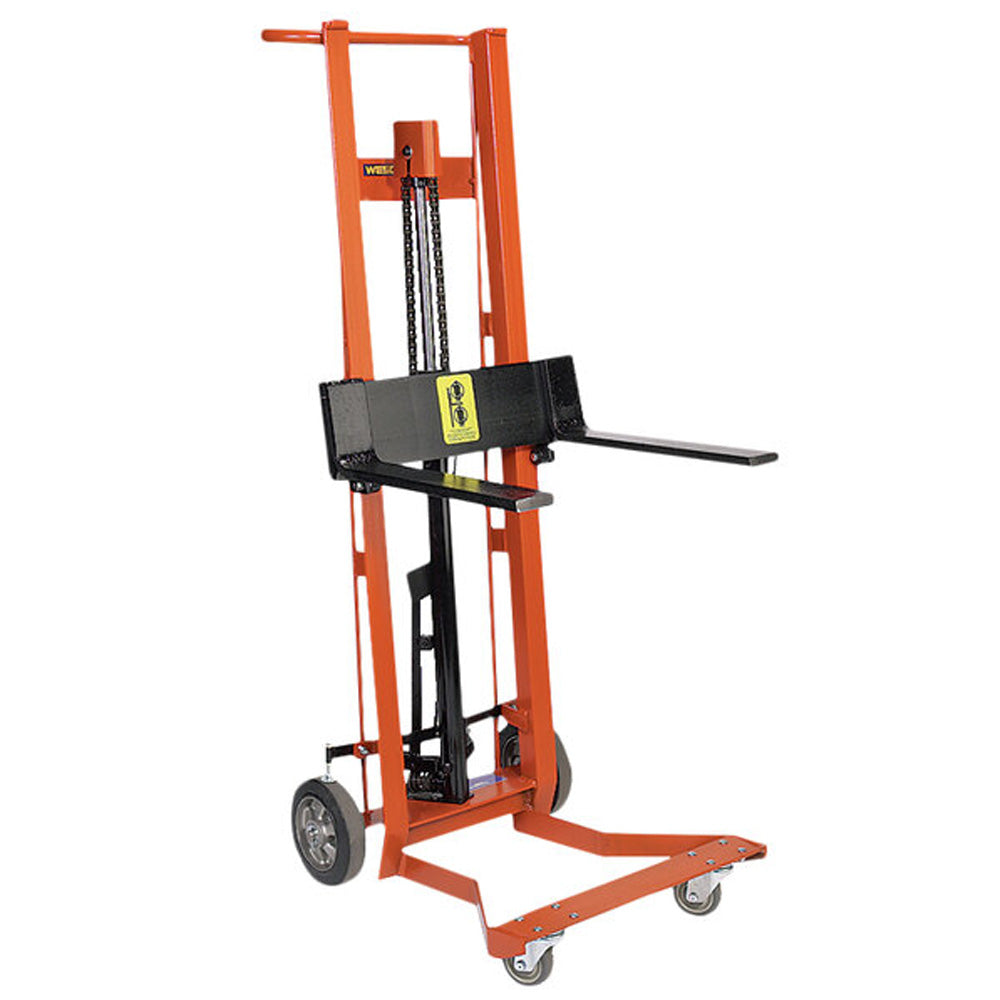 Four-Wheeled Hydraulic Lift with Adjustable Forks, 750 lb Capacity - Wesco