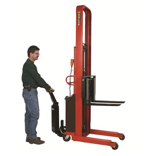 Adjustable Base Powered Stacker with 3" x 42" Forks, 1500-2000 lb Capacity - Wesco