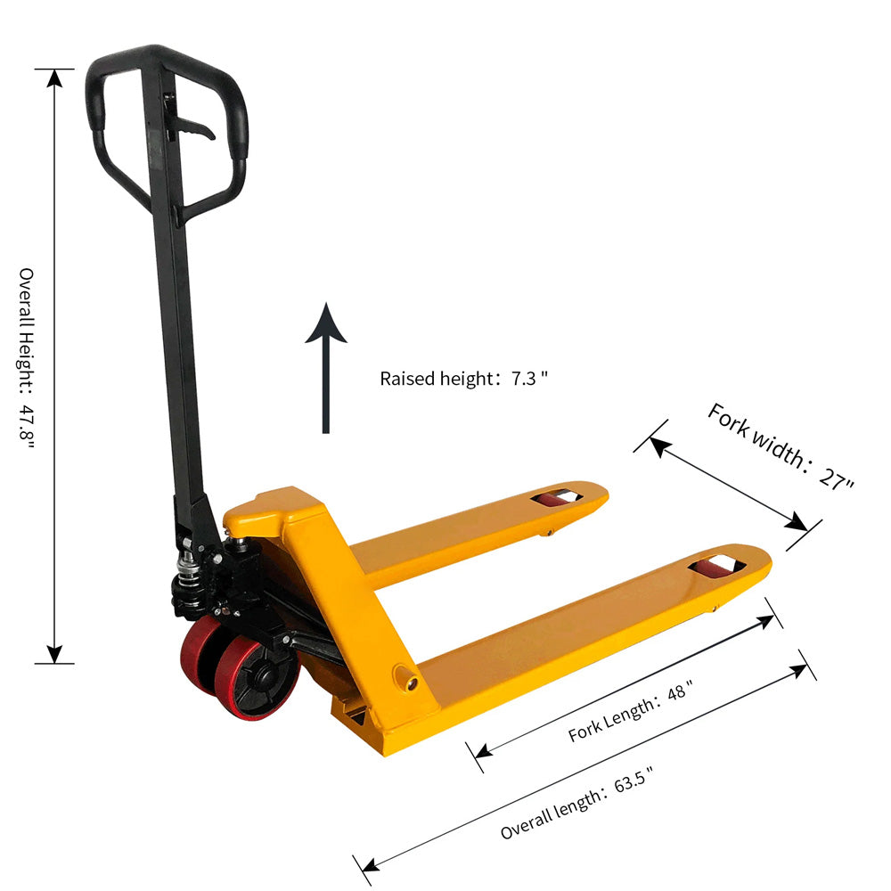 High Quality Manual Hydraulic Pallet Jack, 6600 lbs, 48" x 27" Fork - Apollo Forklift