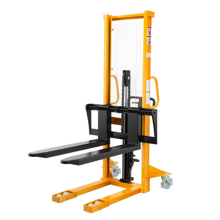 Manual Pallet Stacker Adjustable Forks, 1100-2200 lbs Capacity, 63" Lift Height - Apollo Forklift