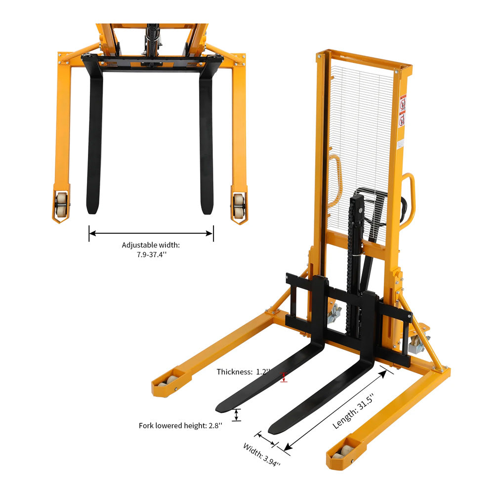 Straddle Legs Pallet Stacker, 1100-2200 lbs Capacity, 63" Lift Height - Apollo Forklift