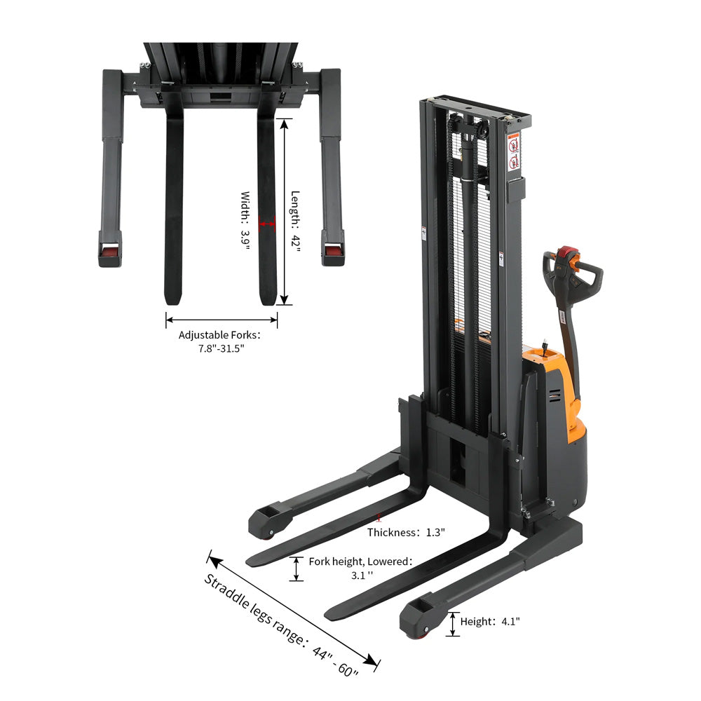 Lithium Battery Full Electric Walkie Stacker, Straddle Legs - Apollo Forklift