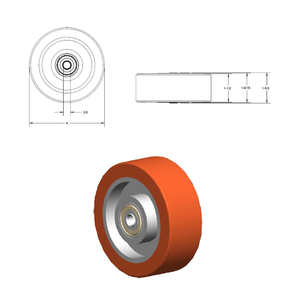 4" x 1-1/2" SteRollizer Wheel (Aluminum) - 350 lbs. Capacity - Durable Superior Casters