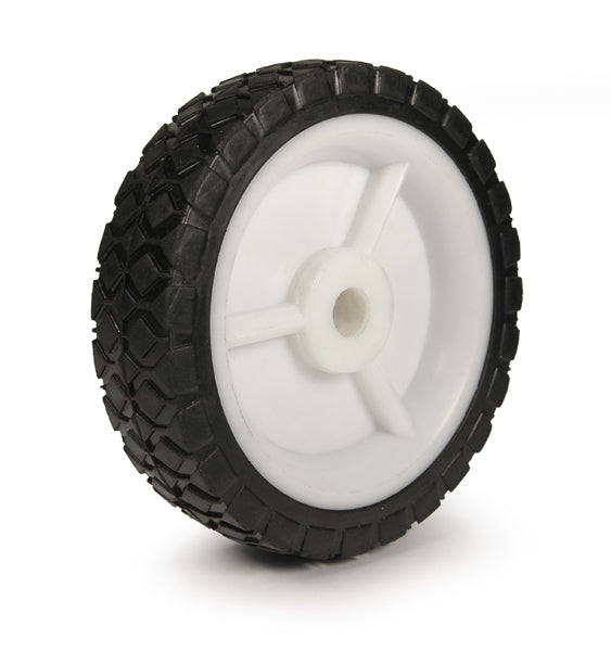 5" x 1" Black Rubber Tread with White Plastic Hub Wheel, 1/2" Plain Bore, 45 lbs. Capacity - DH International