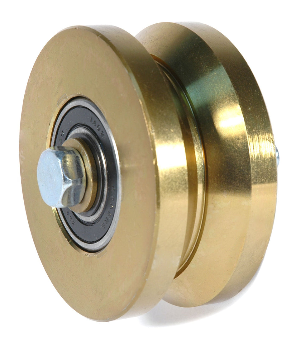 4" x 1-3/4" Super Heavy Duty Steel Brass Plated V-Groove Wheel, 3000 lbs. Capacity - DH International