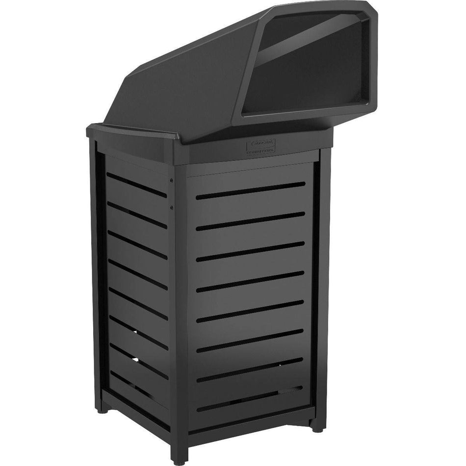 30 Gallon Outdoor Decorative Metal Square Trash Can With Chute Lid - Suncast Commercial