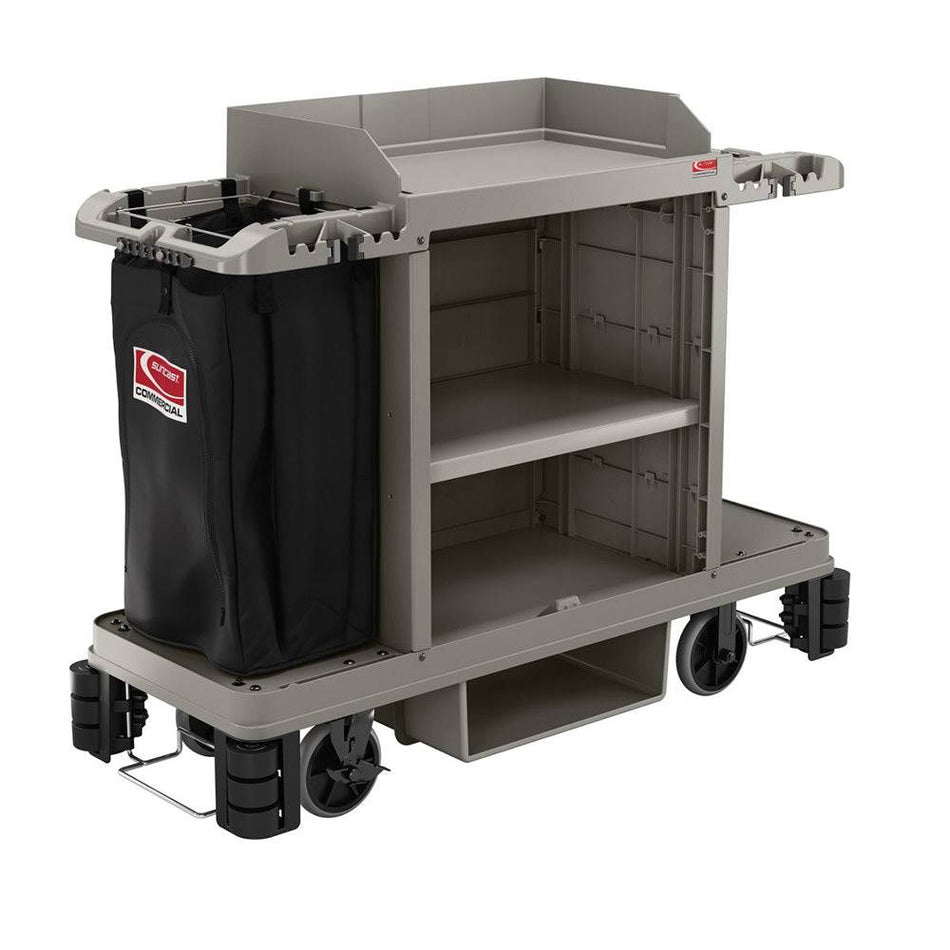 Partially Assembled Housekeeping Cart, Platinum - Suncast Commercial