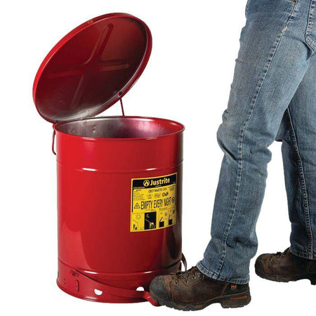 Oily Waste Can, 14 Gallon (52L), Foot-Operated Self-Closing Cover - Justrite