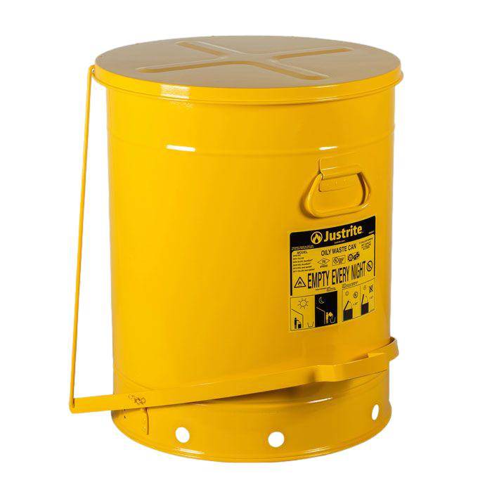 Oily Waste Can, 21 Gallon (80L), Foot-Operated Self-closing Cover (Yellow) - Justrite