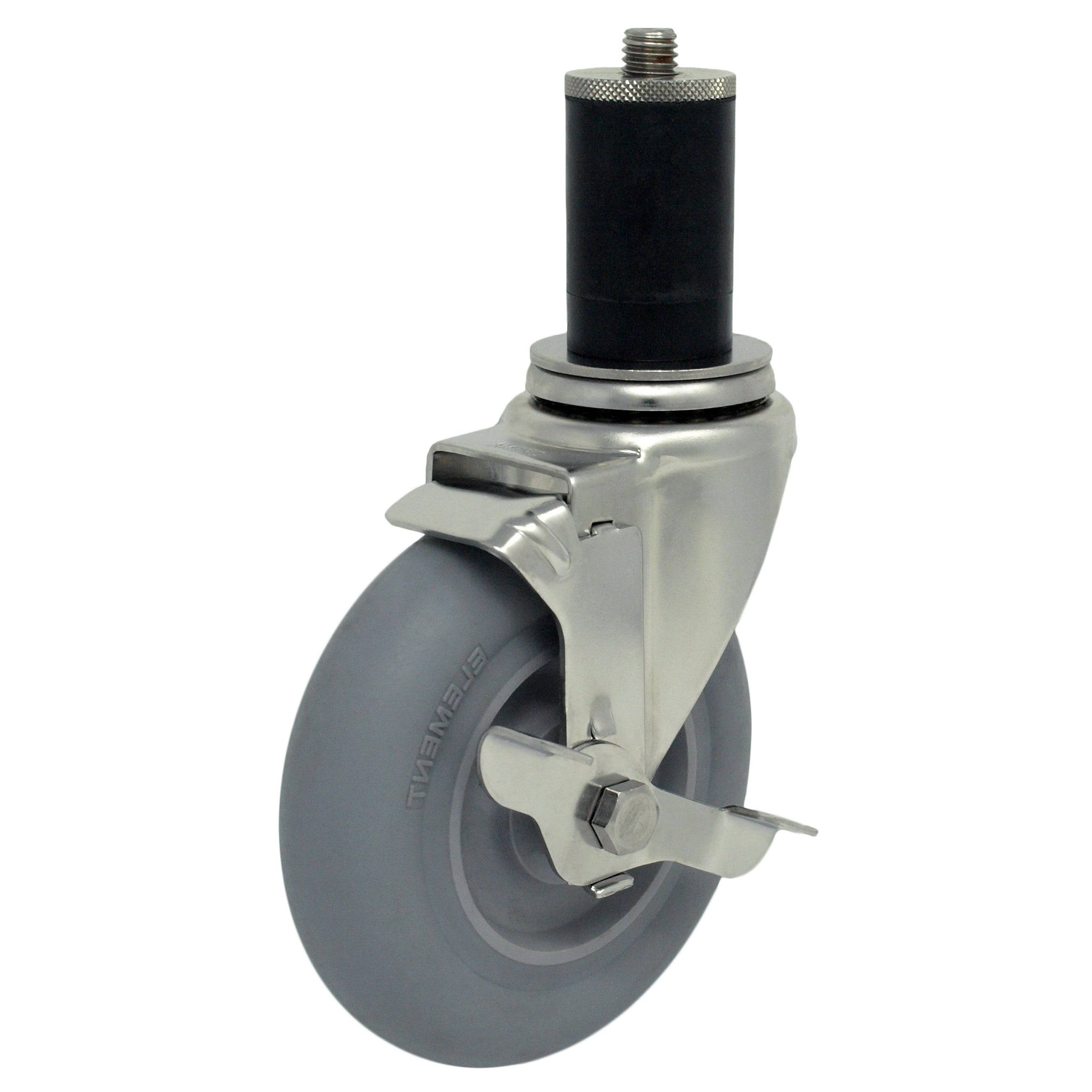 5" x 1-1/4" Element Wheel Threaded Swivel Stem Caster, Exp. Adapter & Top Lock Brake - 250# Cap - Durable Superior Casters