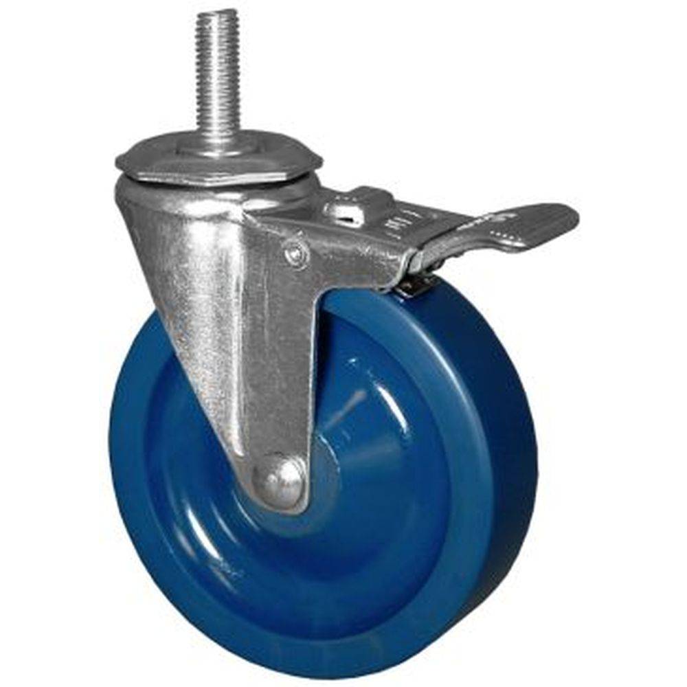 5" x 1-1/4" DuraLastomer Thread Stem Caster, Total Lock Brake (1/2"), 350# Cap - Durable Superior Casters