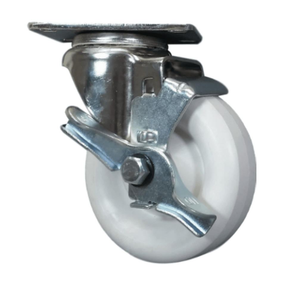 4" x 1-1/4" Polyolefin Wheel Swivel Caster S.S., Top Lock Brake, 350 lbs Capacity - Durable Superior Casters