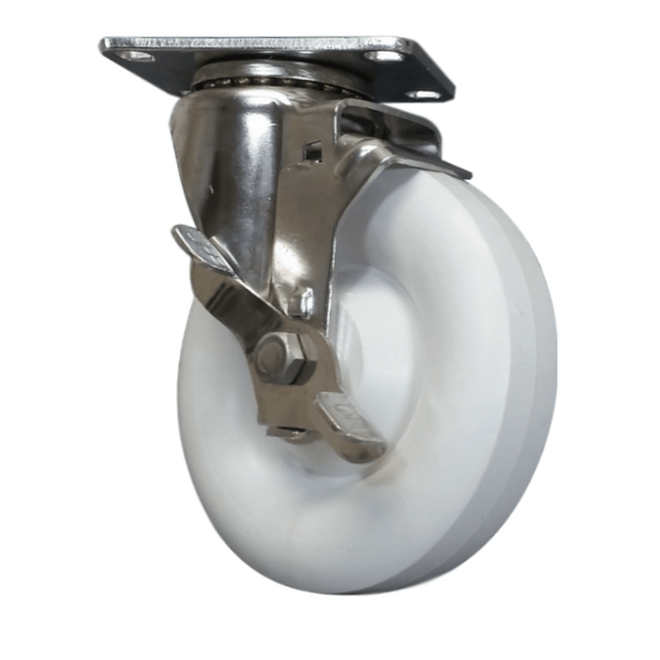 5" x 1-1/4" Polyolefin Wheel Swivel Caster S.S., Top Lock Brake, 350# Cap - Durable Superior Casters