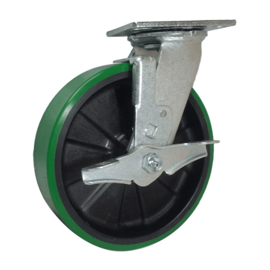 8" x 2" Polyon MaxRok Swivel Caster w/ Top Lock Brake - 1250 lbs. Cap. - Durable Superior Casters