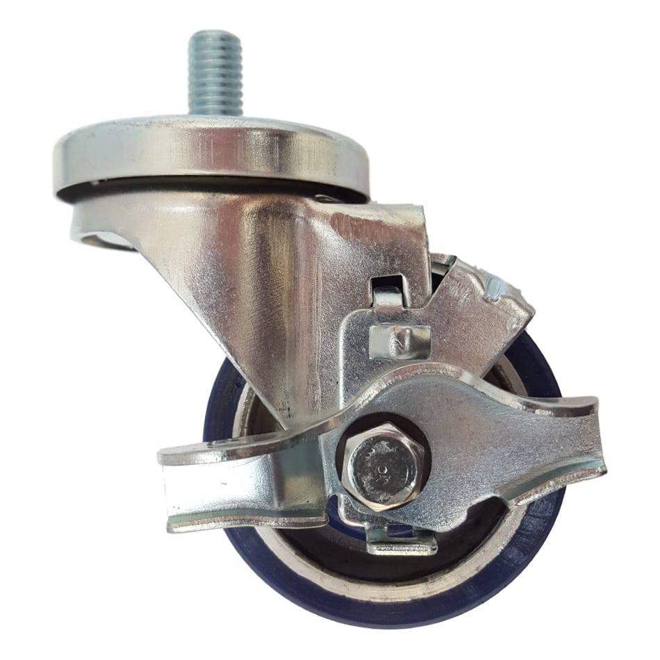 3" x 1-1/4" Polyon Aluminum Threaded Swivel Stem Caster, Brake (1/2"),350 lbs Capacity - Durable Superior Casters