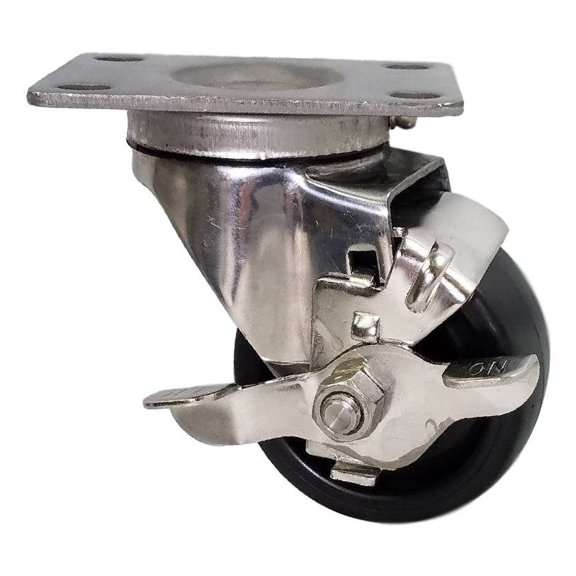 3" x 1-1/4" Polyolefin Wheel Swivel Caster S.S., Top Lock Brake, 250# Cap - Durable Superior Casters