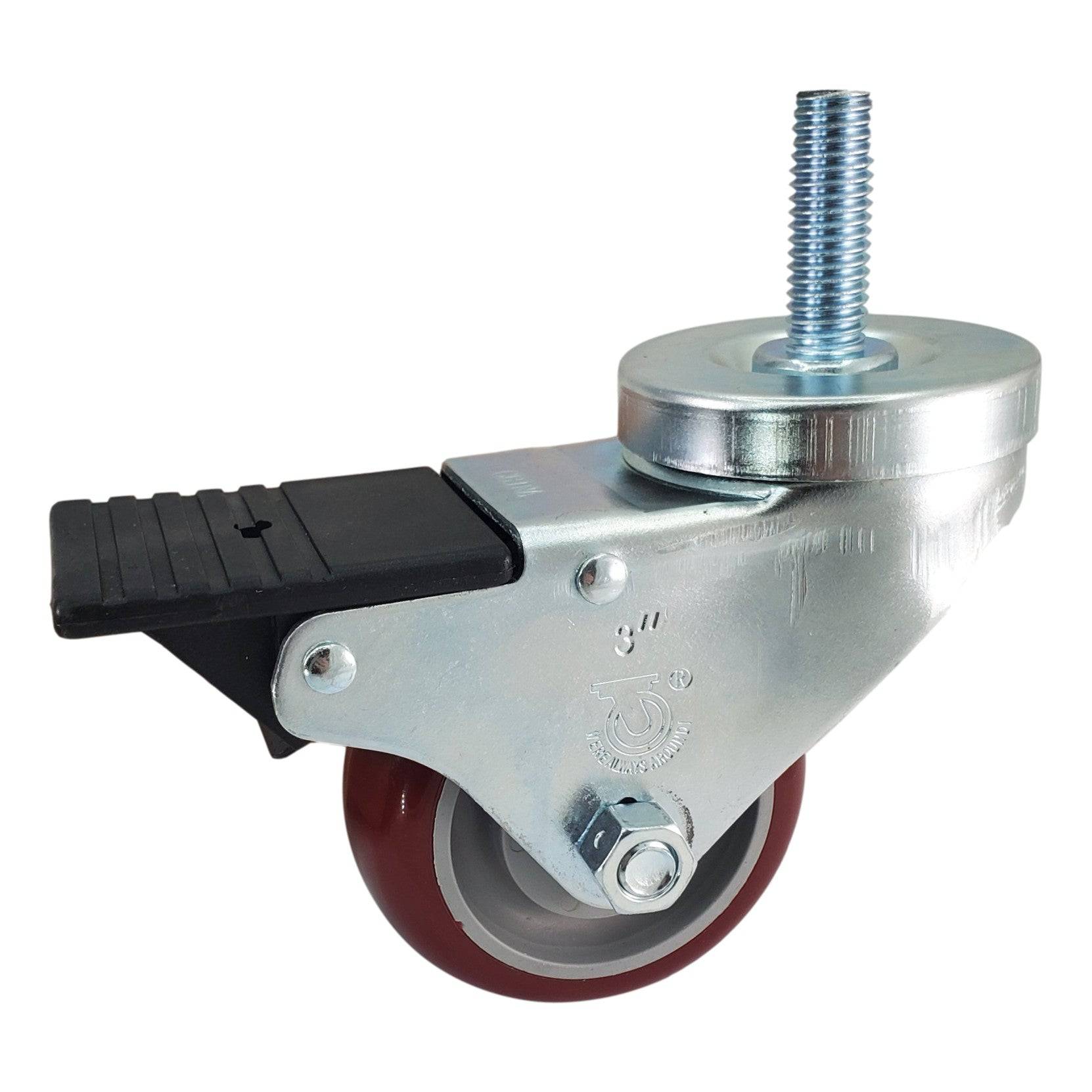 3" x 1-1/4" Polymadic Wheel Threaded Stem w/ Total Lock Brake- 300 Lbs. Capacity - Durable Superior Casters
