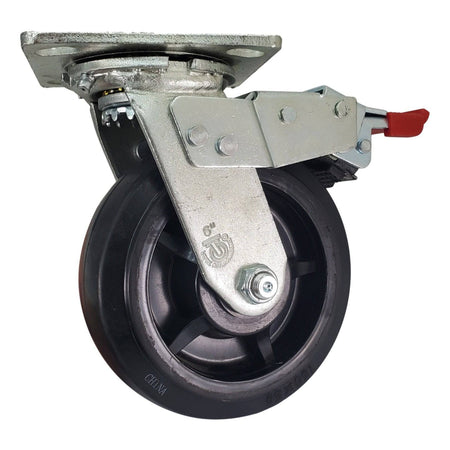 6" x 2" Rubber On Nylon Swivel Caster w/ Total Lock Brake - 550 lbs. Cap. - Durable Superior Casters