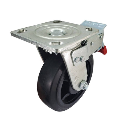 6" x 2" Rubber On Nylon Swivel Caster w/ Total Lock Brake - 550 lbs. Cap. - Durable Superior Casters