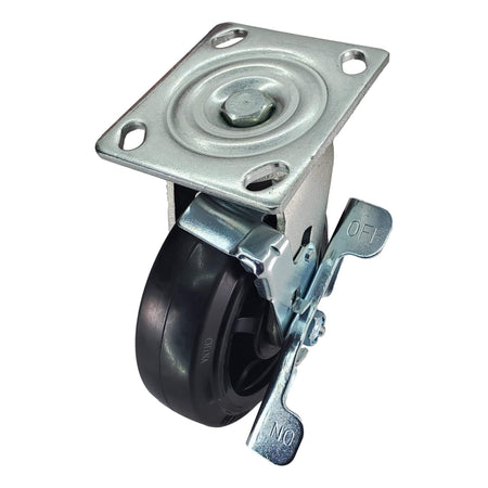 6" x 2" Rubber On Nylon Wheel Swivel Caster w/ Top Lock Brake - 500 lbs. Capacity - Durable Superior Casters