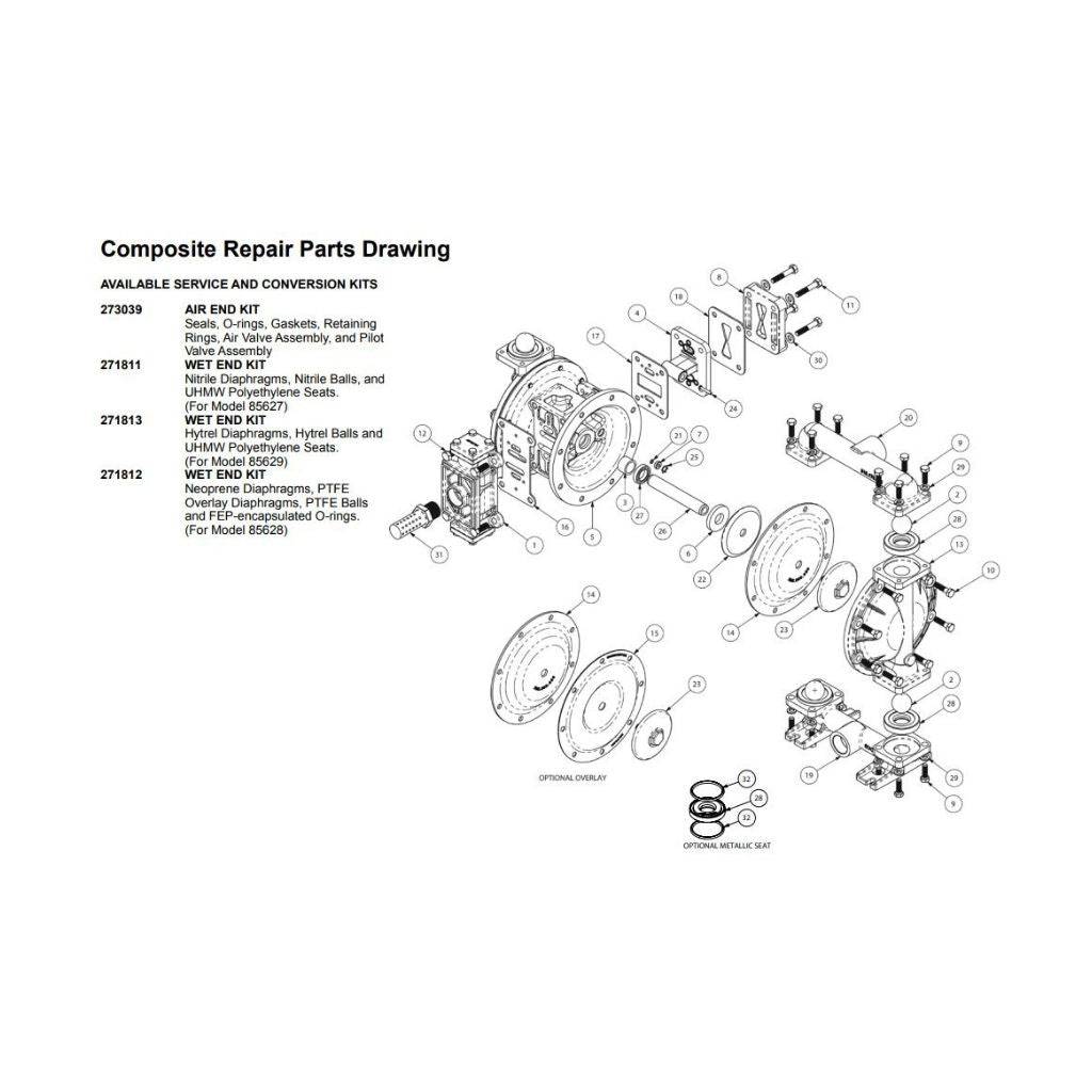 Buna Wet-End Kit for Diaphragm Pump Model 85627 - Lincoln Industrial