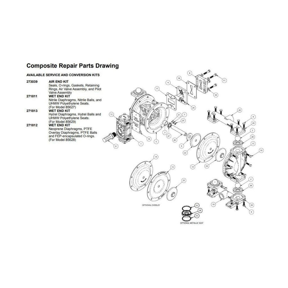 Hytrel Wet-End Kit for Diaphragm Pump Model 85629 - Lincoln Industrial