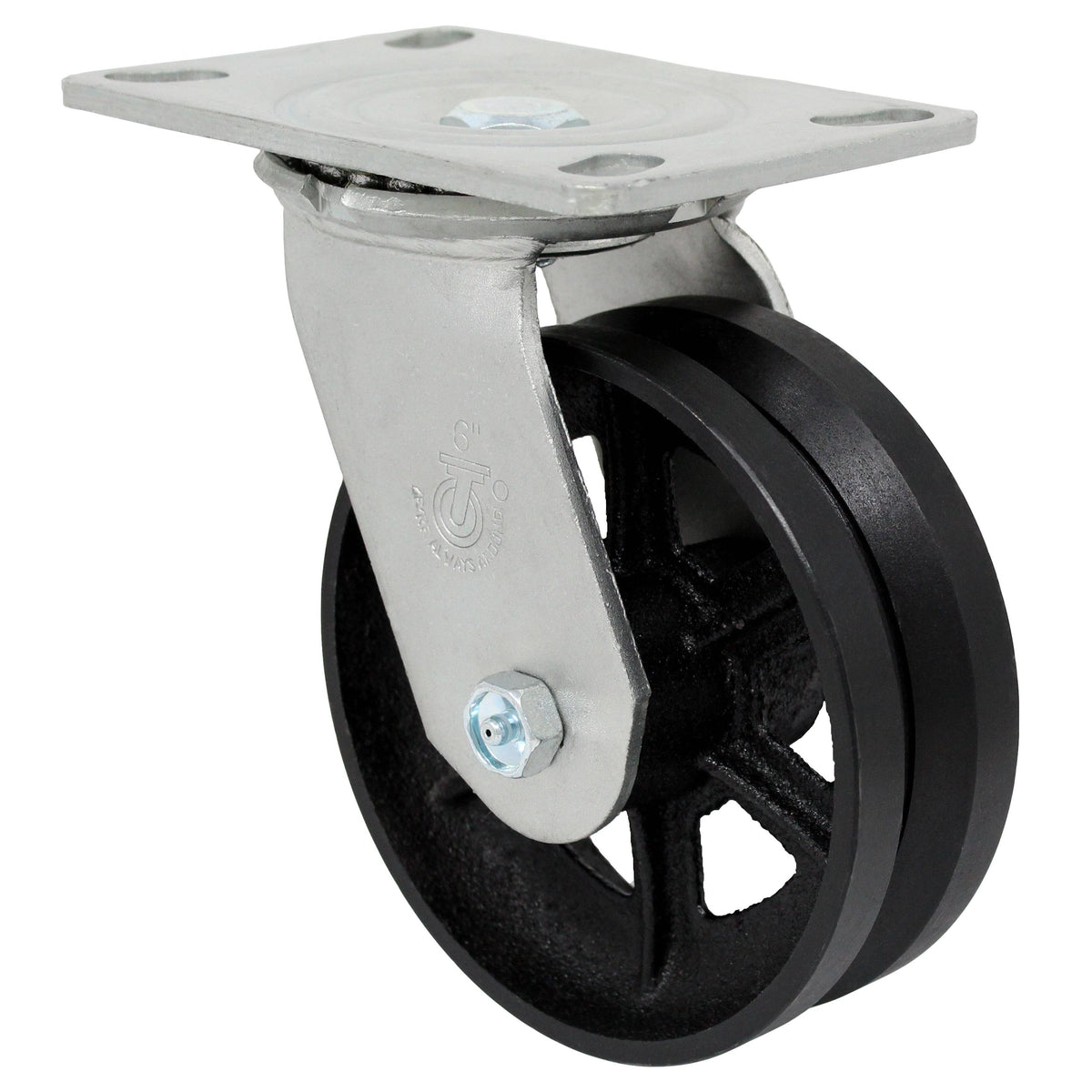 6" x 2" V-Groove Cast Iron Wheel Swivel Caster - 1000 lbs. Capacity - Durable Superior Casters