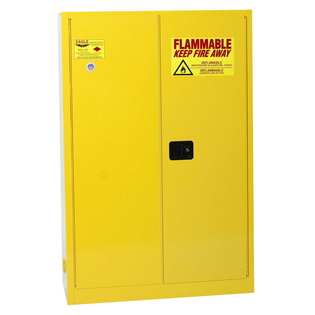 Flammable Liquid Safety Storage Cabinet, 45 Gal. Ylw, 2-Dr, Self-Close - Eagle Manufacturing