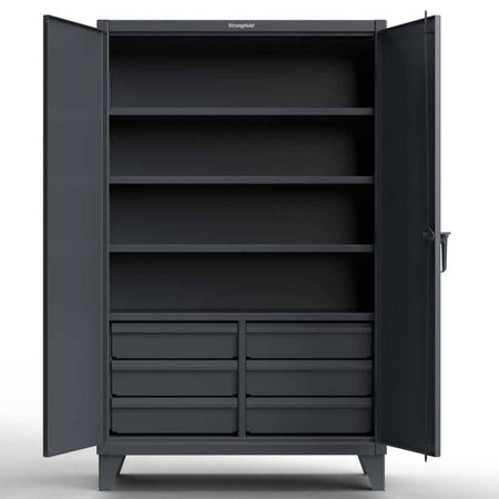 Extreme Duty 12 GA Cabinet with 6 Half-Width Drawers, 4 Shelves - 48 In. W x 24 In. D x 78 In. H - Strong Hold