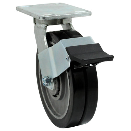 8" x 2" Dual Wheel Swivel Caster w/ Pedal Brake- 1500 lbs Capacity - Durable Superior Casters