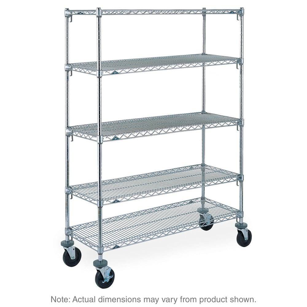 Metro Super Adjustable Super Erecta Industrial Wire Shelving Stem Caster Cart, Chrome (5 Shelves) - Metro