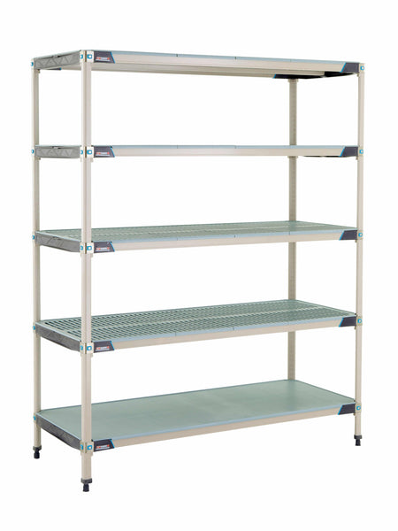 MetroMax i 5-Shelf Plastic Industrial Shelving Starter Unit with Solid Bottom Shelf - Metro