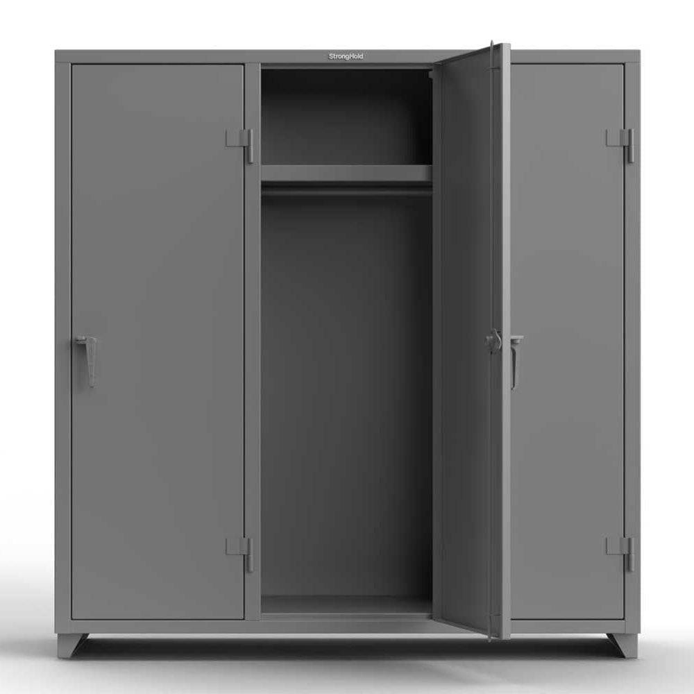 Extra Heavy Duty 14 GA Single-Tier Locker with Shelf and Hanger Rod, 3 Compartments - 72in. W x 24 in. D x 75 in. H - Strong Hold