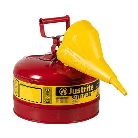 Type I Steel Safety Can, 2.5 Gal, S/S Flame Arrest, Self-Close Lid - Justrite