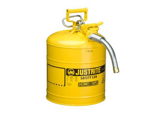 Type 2 AccuFlow Steel Safety Can, 5 Gal, S/S Flame Arrest, 1" Hose - Justrite