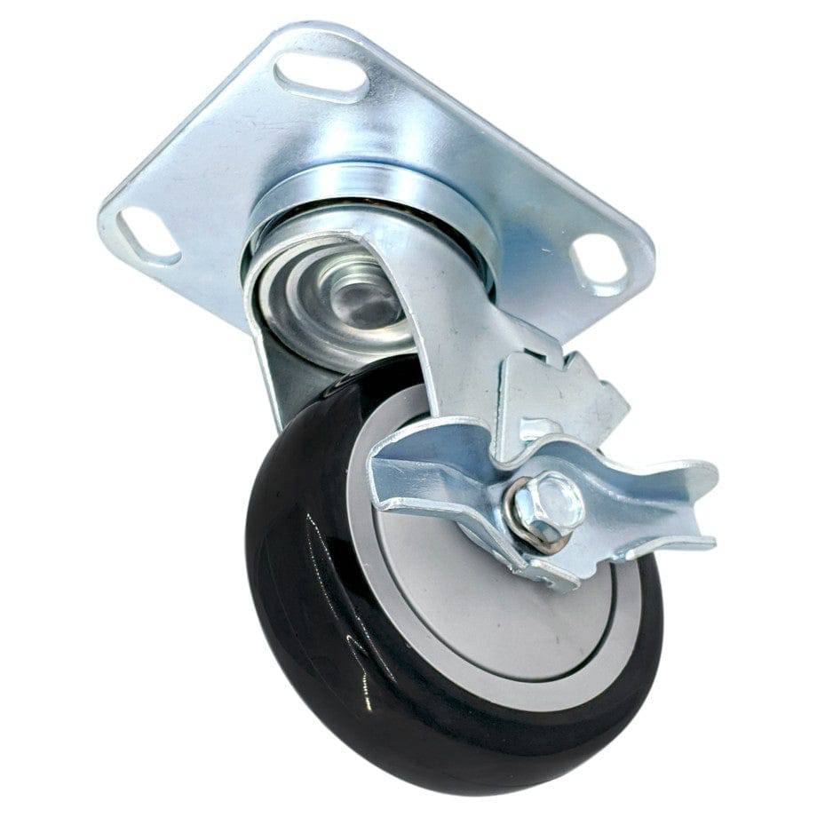 4" x 1-1/4" Poly-Pro Wheel Swivel Caster w/ Brake - 300 lbs. Capacity - Durable Superior Casters