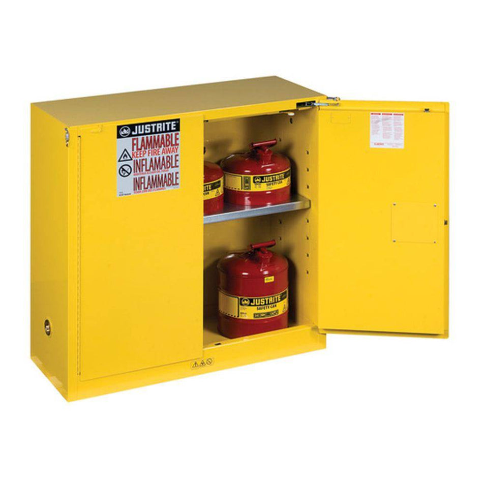 Sure-Grip Ex Flammable Safety Cabinet, Cap. 30 Gallons, 1 Shelf, 2 S-C Doors - Justrite