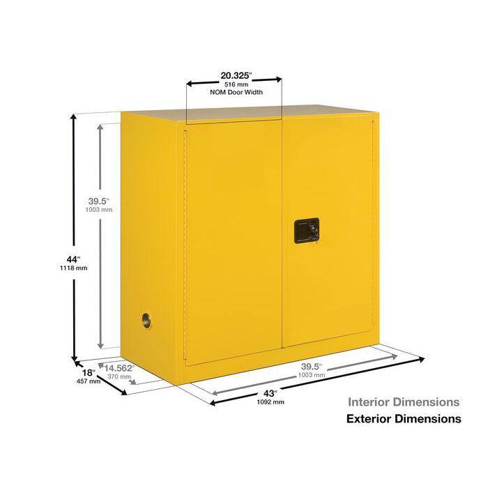Sure-Grip Ex Flammable Safety Cabinet, Cap. 30 Gallons, 1 Shelf, 2 S-C Doors - Justrite