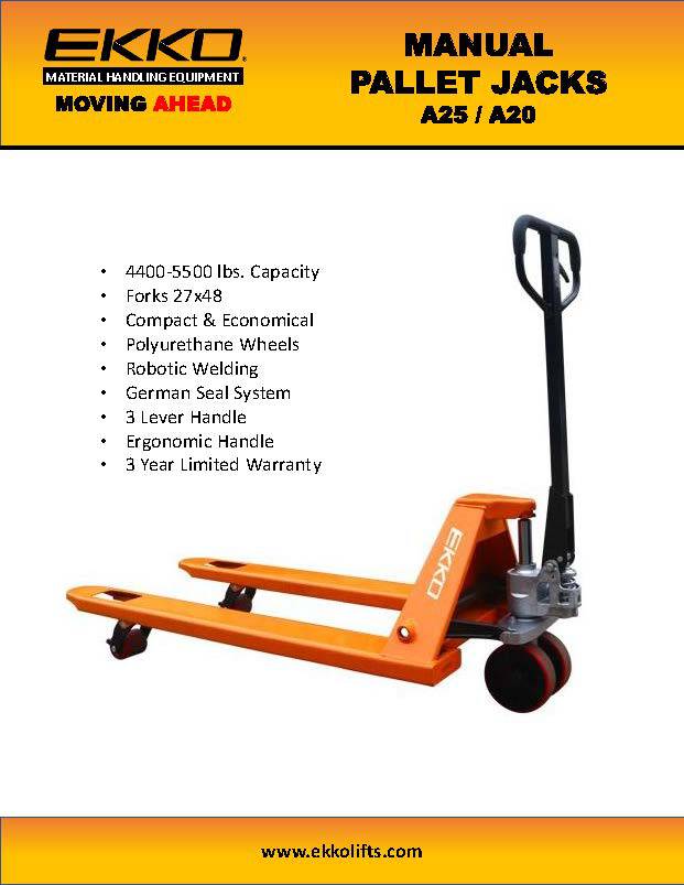 EKKO A25 Manual Pallet Jack 5500 lbs Capacity - Ekko Lifts