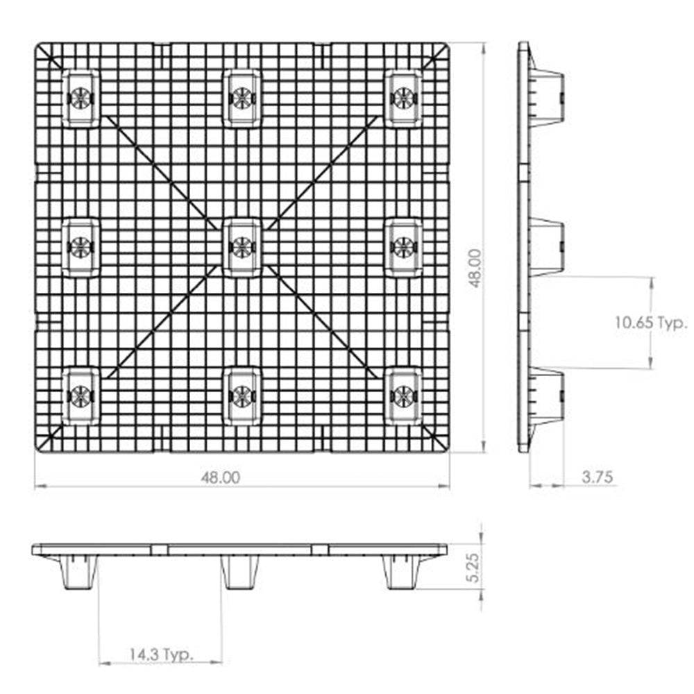 Nestable Plastic Pallet 48" x 48" - 20,000 lbs. Static Load - Nelson