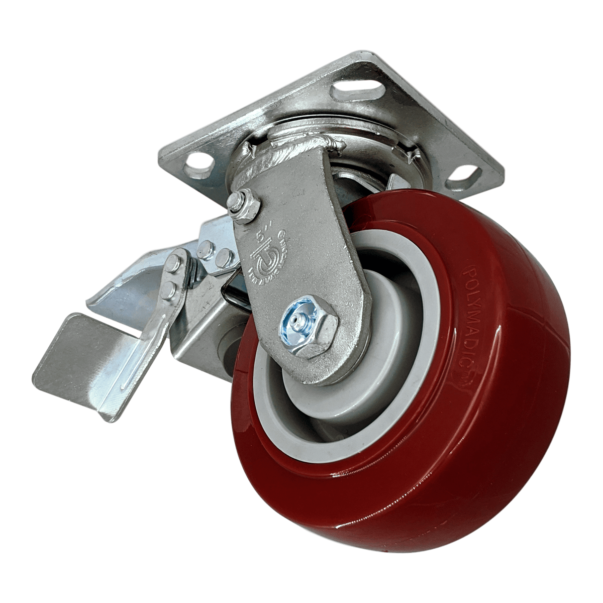 5" x 2" Polymadic Wheel Swivel Caster w/ Dual Pedal Brake - 750 lbs. Cap. - Durable Superior Casters