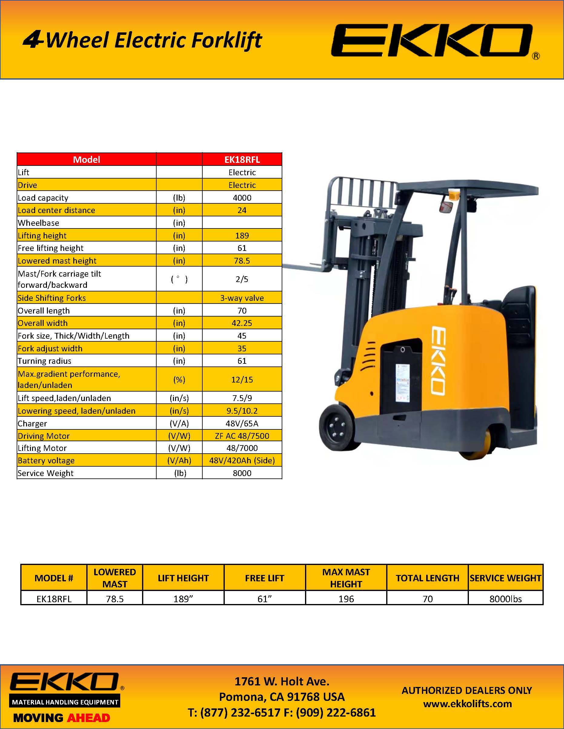 Stand-Up Rider Forklift - 4000 lbs Capacity - Ekko Lifts