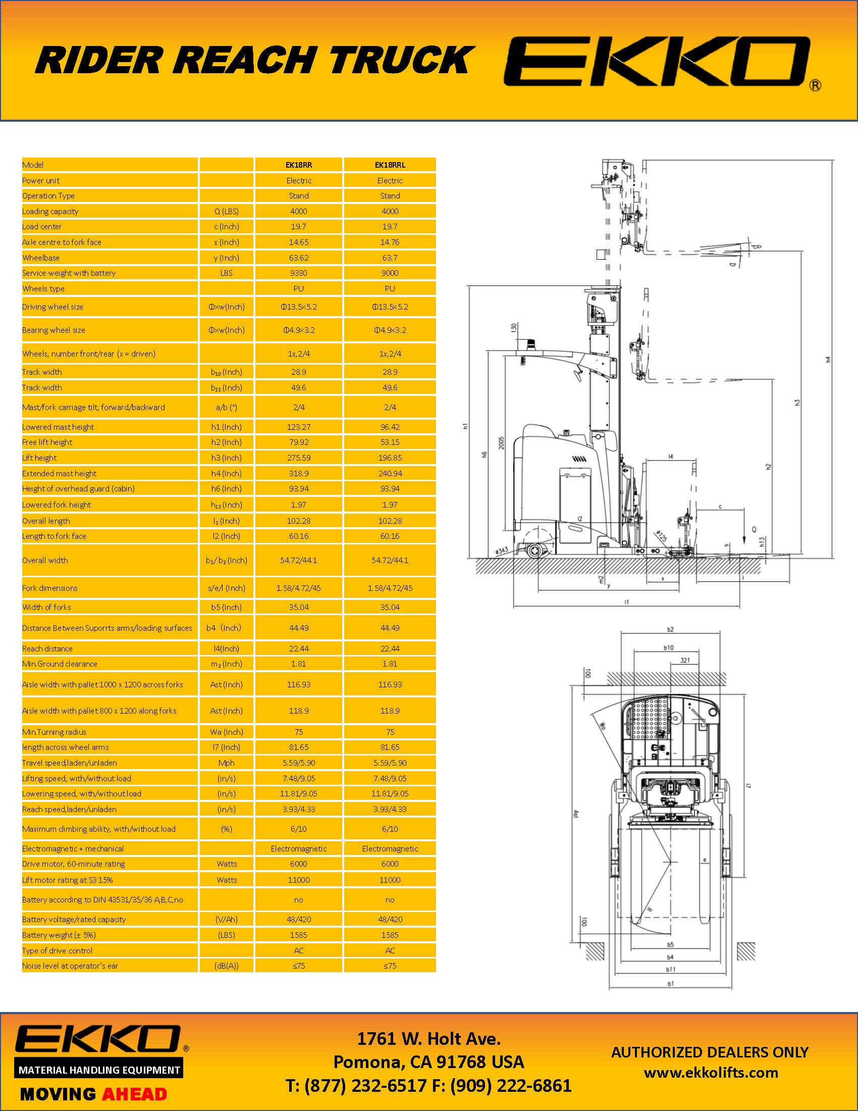 Stand-Up Reach Truck - 4000 lbs Capacity - Ekko Lifts