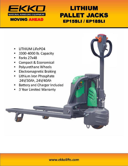 Lithium-Ion Pallet Jack 3300-4000 lbs Capacity - Ekko Lifts