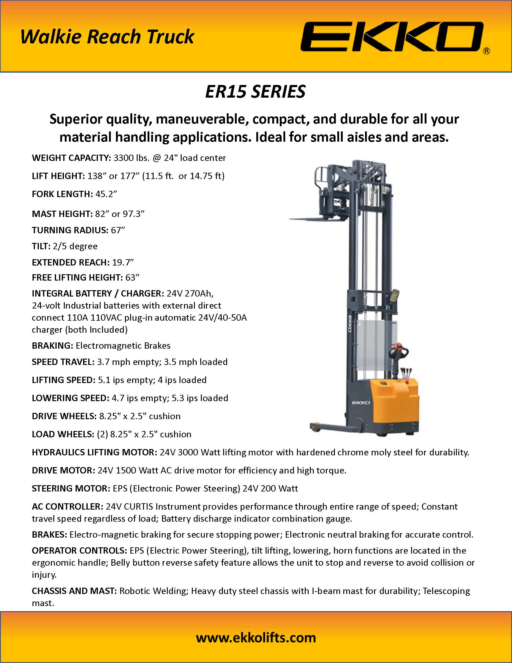 Walkie Reach Truck - 3300 lbs Capacity - Ekko Lifts