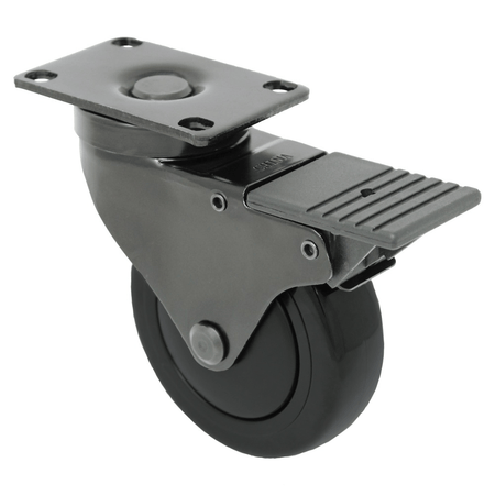 4" x 1-1/4" Poly-Pro Wheel Black Swivel Caster w/ Total Lock Brake - 350 lbs. Cap. - Durable Superior Casters