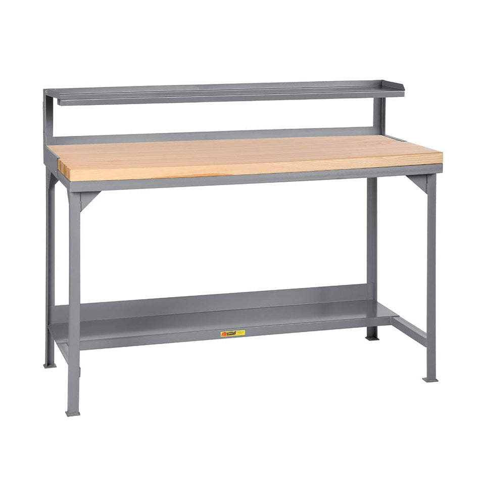 Welded Steel Workbenches with Butcher Block Top & Riser Shelf - Little Giant