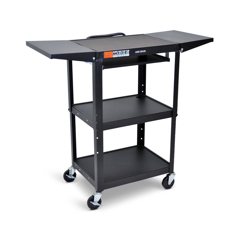 Adjustable Height Steel AV Cart w/ Drop Leaf Shelves (3 Shelves) - Luxor