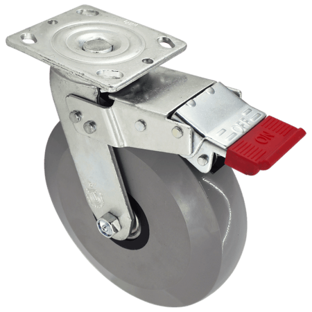 8" x 2" Ergolastomer Swivel Caster w/ Total-Lock Brake - 1,250 lbs. Cap. - Durable Superior Casters